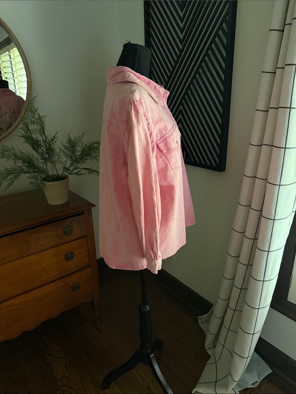 Entro pink canvas 3/4 puff sleeve shirt large - Picture 3 of 12